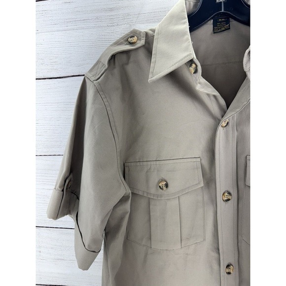 Vintage EDDIE BAUER Tan Khaki Button Down Camp Hiking Shirt Size Medium - Picture 4 of 8